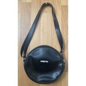 Vintage Longchamp Le Pliage Black Leather Round Shoulder Bag Purse